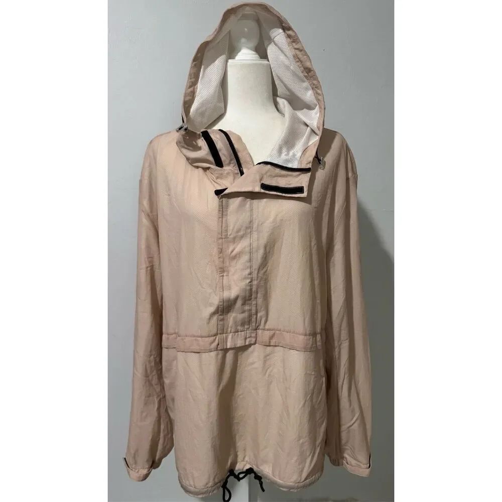 Club Monaco light pink 1/2 zip front pullover windbreaker L hoodie